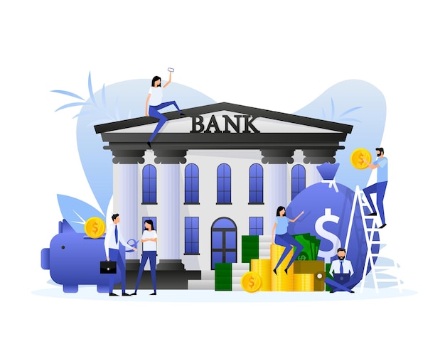 Bank building online banking money exchange financial services atm vector stock illustration