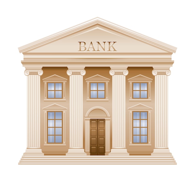 Vector bank building vector illustration flat financial house exterior cartoon money office isolated icon