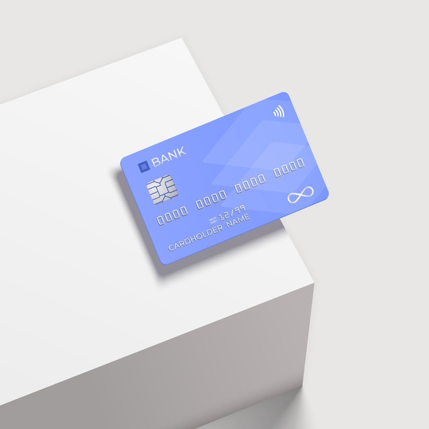 Bank card on a square white podium.