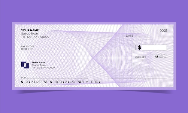 Bank check, bank cheque design, vector format