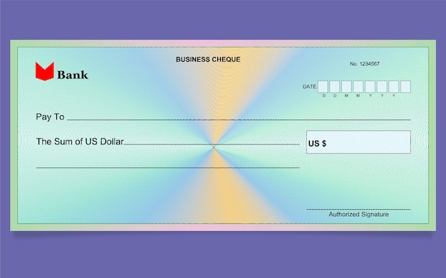 Vector bank cheque design usd guilloche background