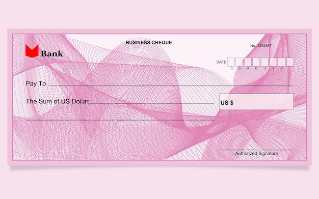 Vector bank cheque design, usd, guilloche background