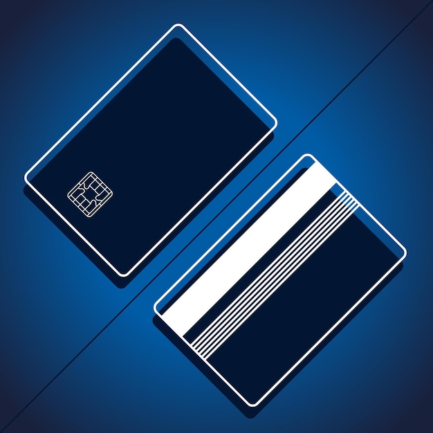 Bank creditcard mockup vector illustratie lege zakelijke sjabloon op blauwe achtergrond