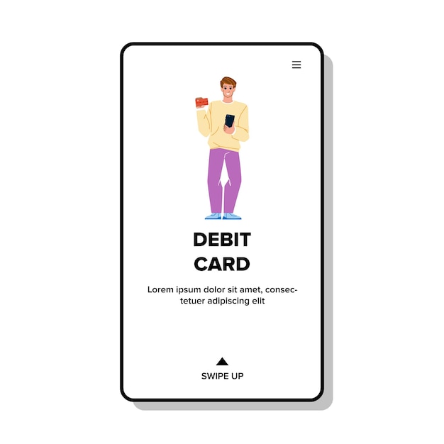 Bank Debit Card Holding Man For Payment Vector