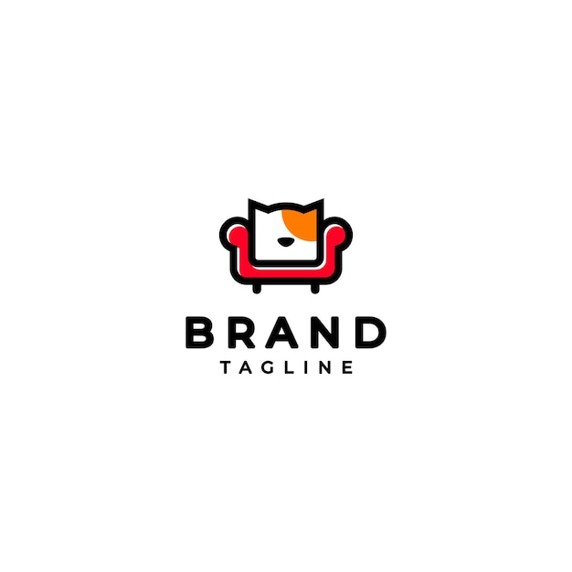 Bank en kat pictogram logo ontwerp Speelse schattige kat en bank pictogram logo ontwerp