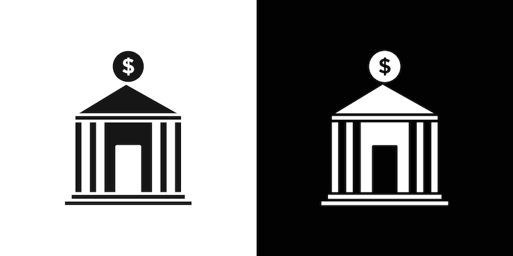 Vector bank icon black line art vector logo set