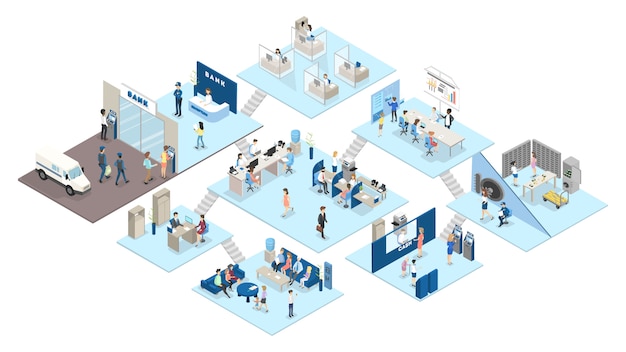 Bank interior isometric.