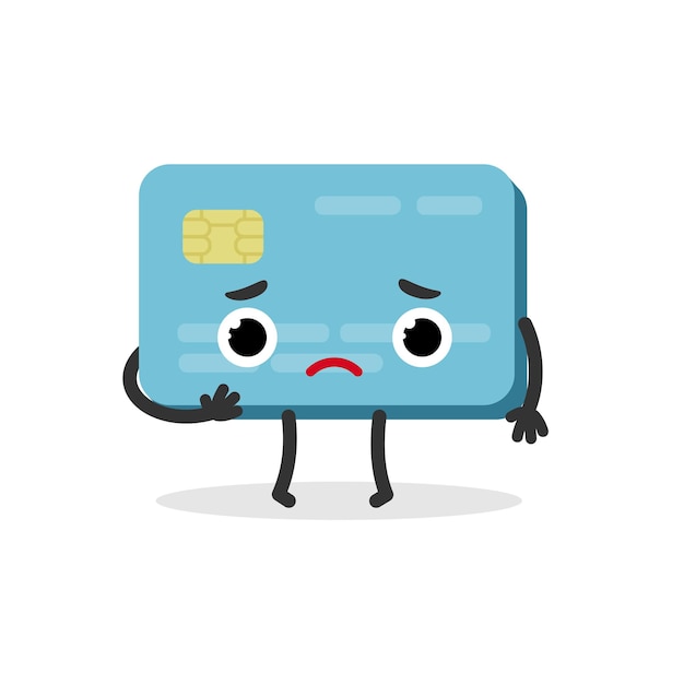 Вектор Банковская пластиковая кредитная карта грустный персонаж в мультяшном стиле