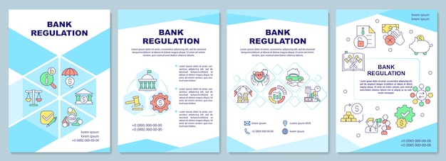 Modello di brochure regolamento bancario. rapporto di riserva minimo. volantino, opuscolo, stampa di volantini, copertina con icone lineari. layout vettoriali per presentazioni, relazioni annuali, pagine pubblicitarie