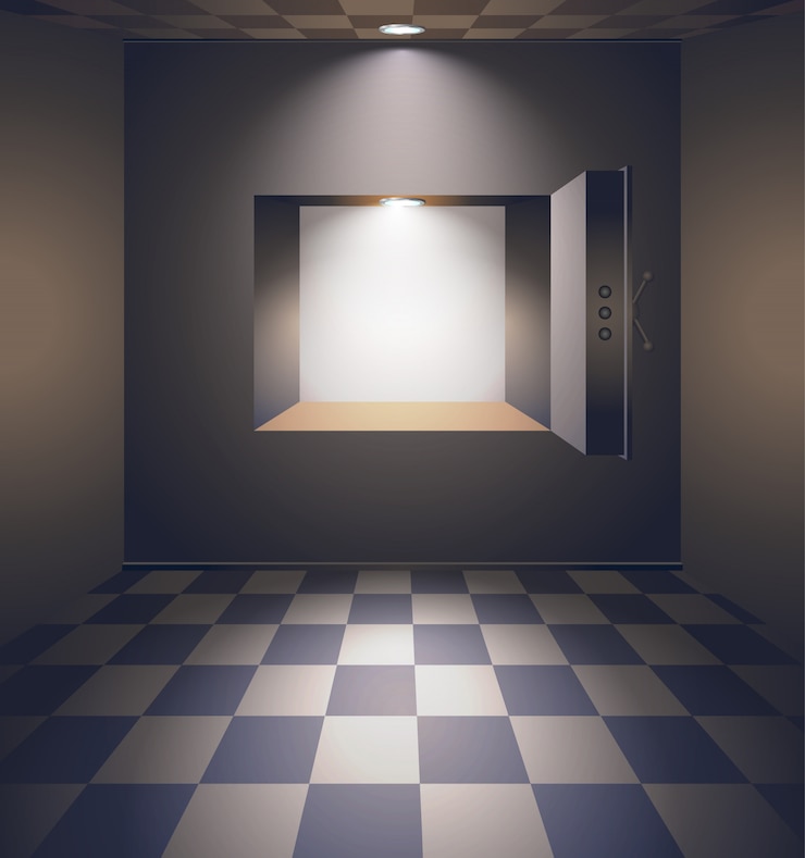 Vector bank room with safe