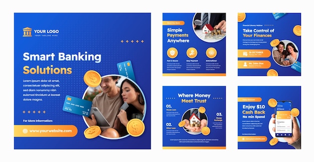 Vector bank service concept instagram posts template