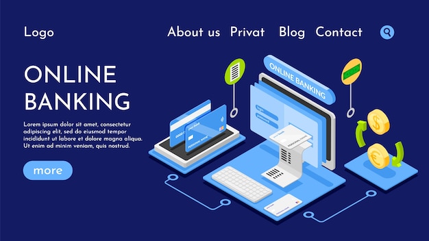 Vector bank services landin page in isometric view