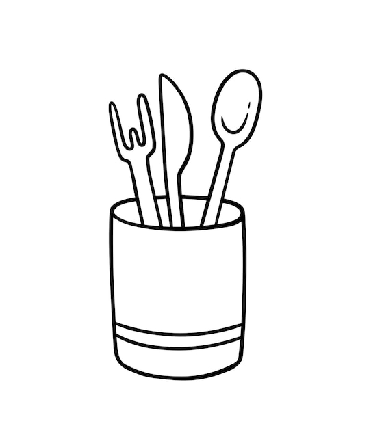 Bank stand for cutlery spoon fork knife dishes doodle linear cartoon coloring