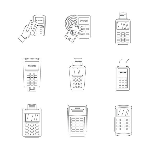 Vector bank terminal credit card icons set