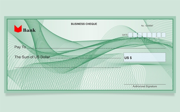 Bankcheque ontwerp, USD, guilloche achtergrond