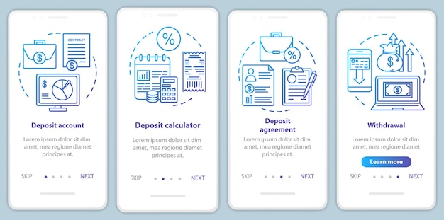 Bankdeposito onboarding mobiele app paginascherm vectorsjabloon