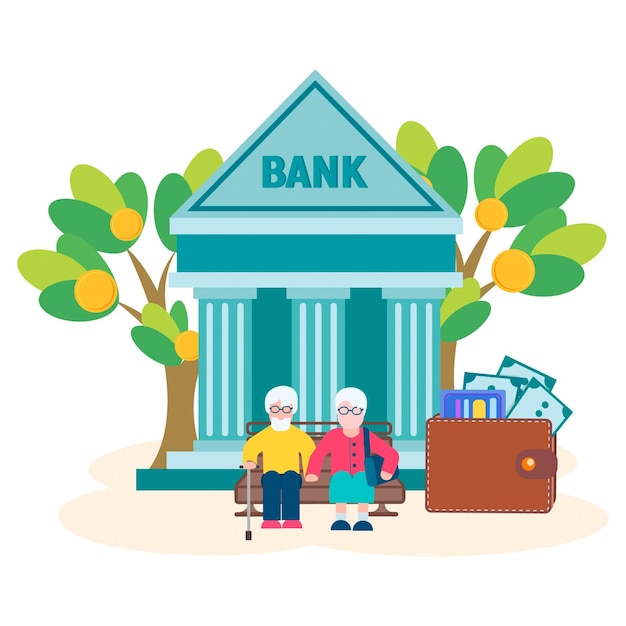Bankdeposito's van gepensioneerden inkomensgroei pensioensparen vectorillustratie