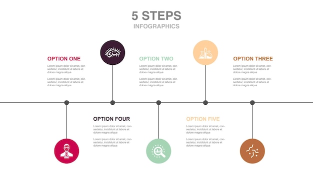 Bankfaillissement jaarlijkse vergoeding kredietlimiet schuldpictogrammen infographic tijdlijn lay-out ontwerpsjabloon creatief presentatieconcept met 5 stappen