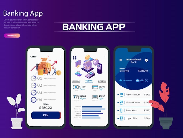 Vettore concetto di interfaccia dell'app bancaria