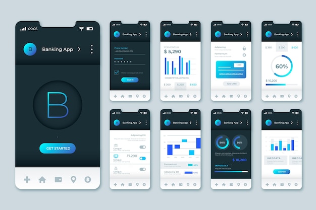 Vettore modello di interfaccia dell'app bancaria