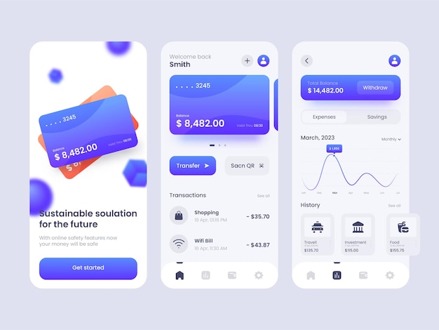 Vector banking app mobile screens template fulll editable and vector