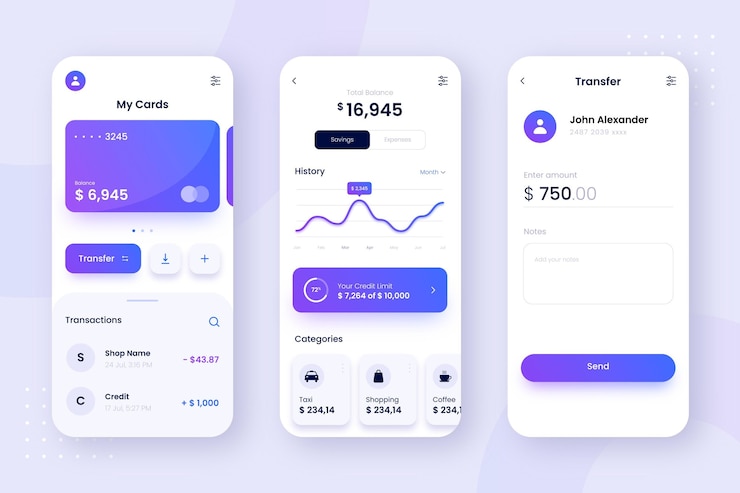 Vector banking app-schermen interface-ontwerp
