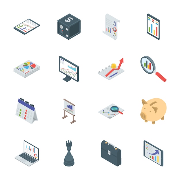 Banking and finance isometric icons