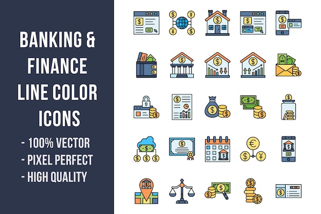 Banking and Finance Line Color Icons