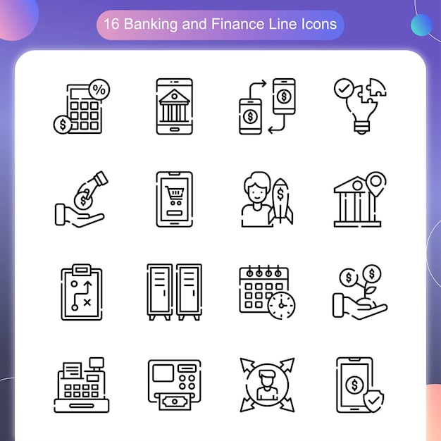 Banking and Finance Vector Outline icon Style illustration Set 04