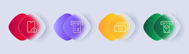 Banking set icon ATM cash advance dollar bills currency phone cashless payment bank money Financial management concept Glassmorphism style Vector line icon for Business and Advertising