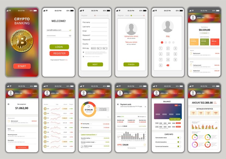 Vector banking splashscreens template collection for mobile platform