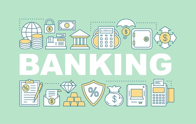Banking word concepts banner. Money saving. Financial services. Investment. Finance industry. Isolated lettering typography idea with linear icons. Vector outline illustration