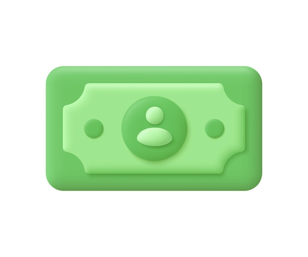 Vector banknote dollar with no face user avatar green cash 3d vector icon cartoon minimal style