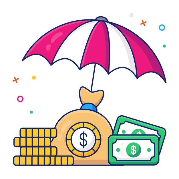 Banknote with umbrella icon of financial insurance