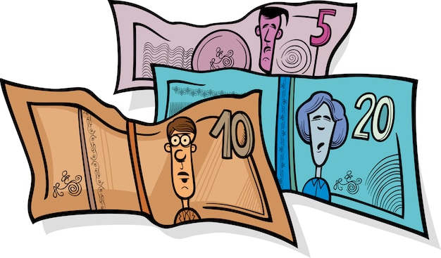 Vector banknotes currency cartoon illustration