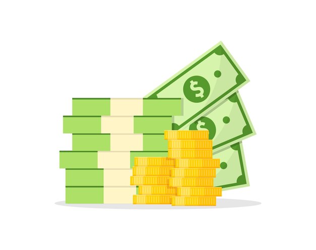 banknotes and golden coins stack dollar bill packs and coins pile