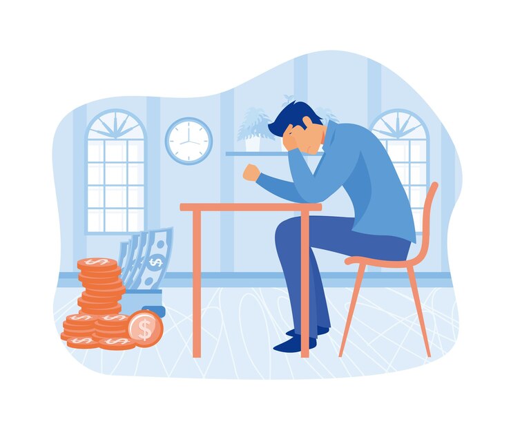 Vector 파산 사업 개념 우울한 슬픈 사람 사업가들은 돈이 없습니다 평평한 터 현대적인 일러스트레이션