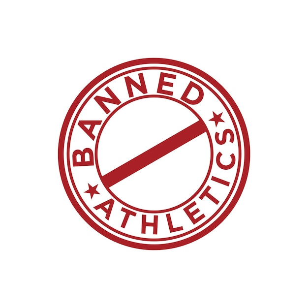 Banned athletic emblem logo in red stamp style