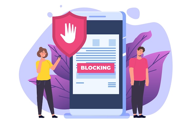 Banned internet content, internet blocking concept. ad blocking software. vector illustration