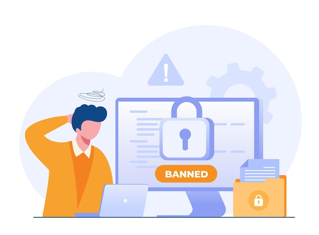 Banned system connection website internet security system computer technology computing hacked flat design illustration vector banner and background