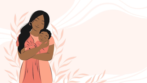 Вектор Баннер о беременности и материнстве афро-американская женщина держит новорожденного ребенка
