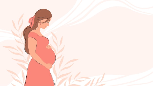 Vector banner about pregnancy and motherhood with place for text. pregnant woman