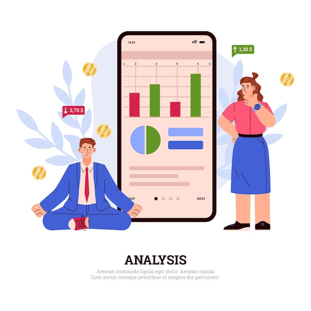 Banner about trading analysis flat style vector illustration