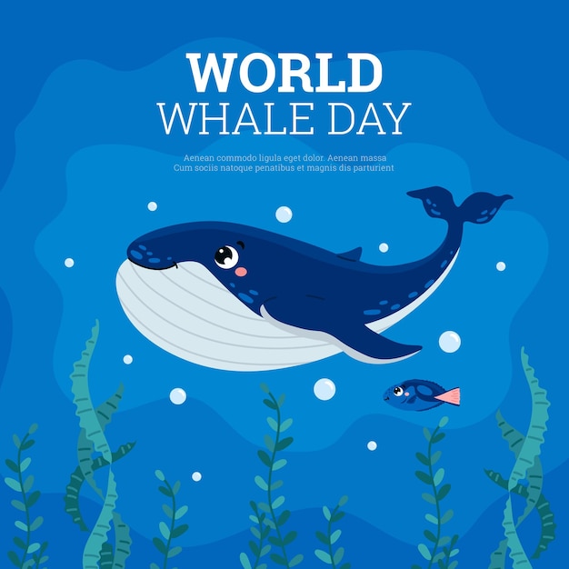 Banner sull'illustrazione vettoriale in stile piatto della giornata mondiale delle balene