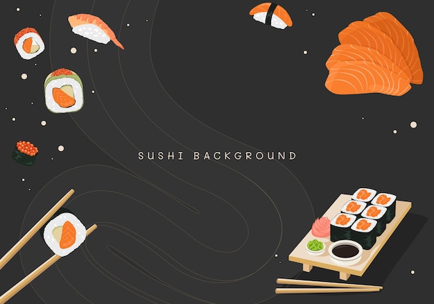 Banner for asian food restaurant with sushi rolls