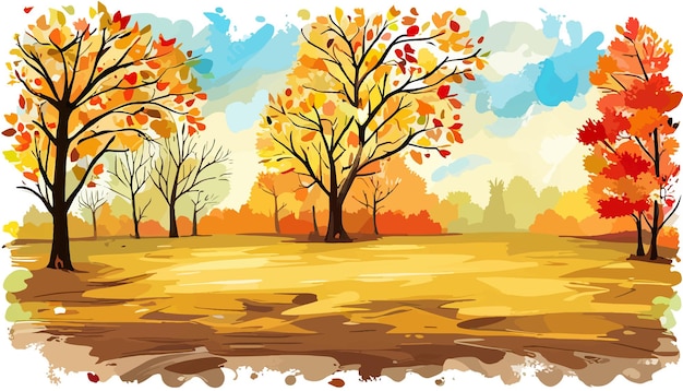 Vector banner autumn landscape forest blue cloud sky on the background of hills and mountains yellow trees