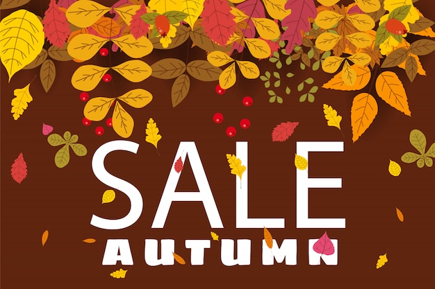 Banner per autumn sale, design con foglie che cadono