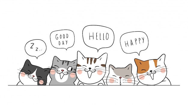 Banner background cute cats say hello