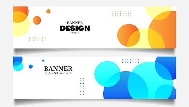 Sfondo banner impostato con forma fluida blu e arancione. banner web vector design