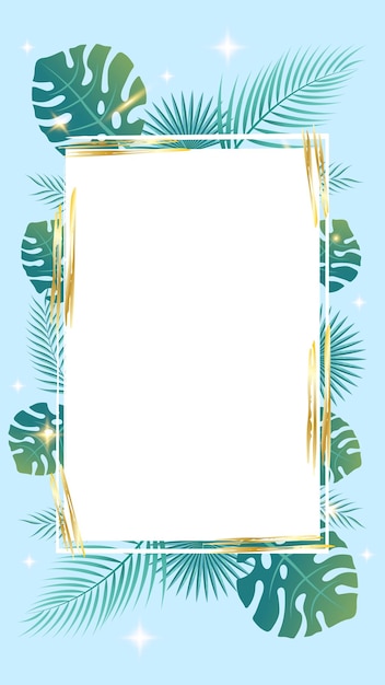 Vector banner and background for social media stories posts palm leaves grunge texture